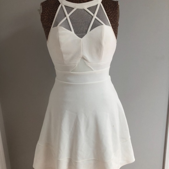 High Neck, Skater Skirt, White Dress - Picture 1 of 6